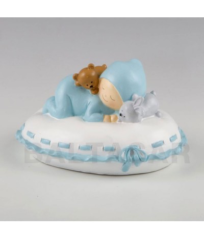 Figura niño para pastel y hucha bebé almohada azul