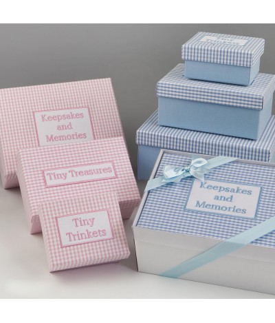 Set 3 cajas vichy rosa,y azul, caja regalo y lazo