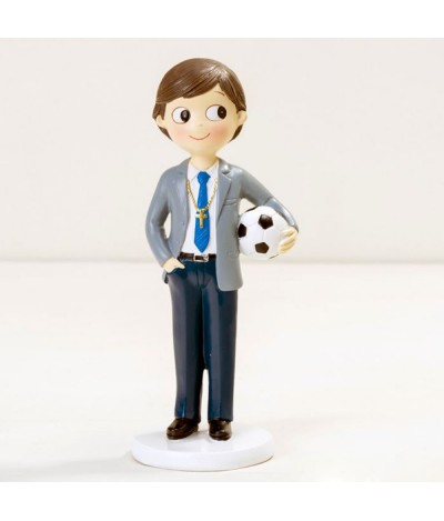Figura para pastel niño Comunión con pelota de fútbol